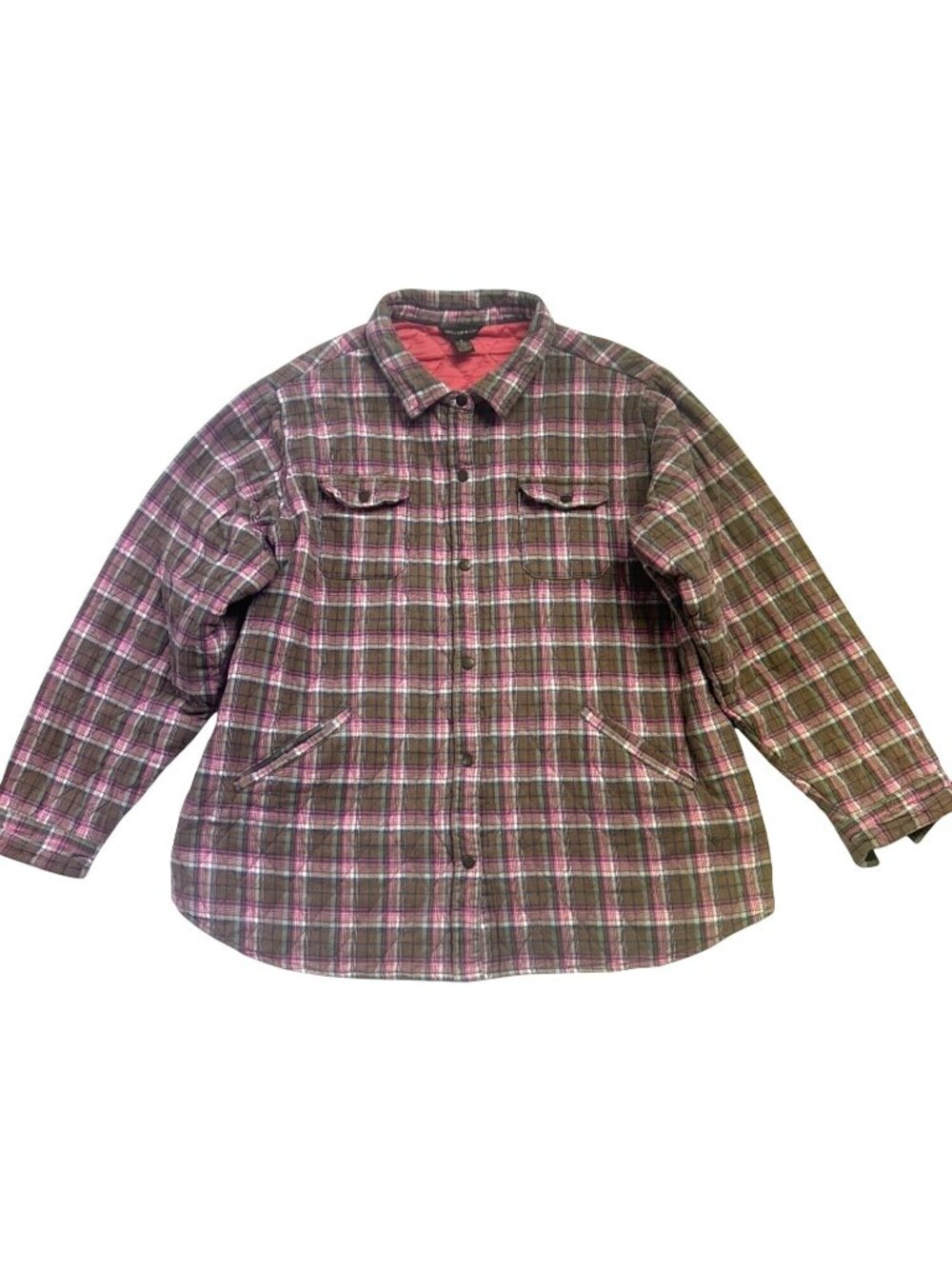 Bit & Bridle Sz 1X Pink Plaid Flannel Shirt Jacket Quilted Lined Country Chic